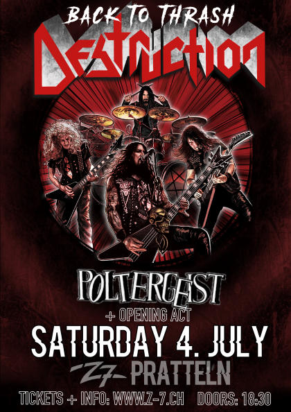 DESTRUCTION – suoneranno un concerto in Svizzera il 4 luglio